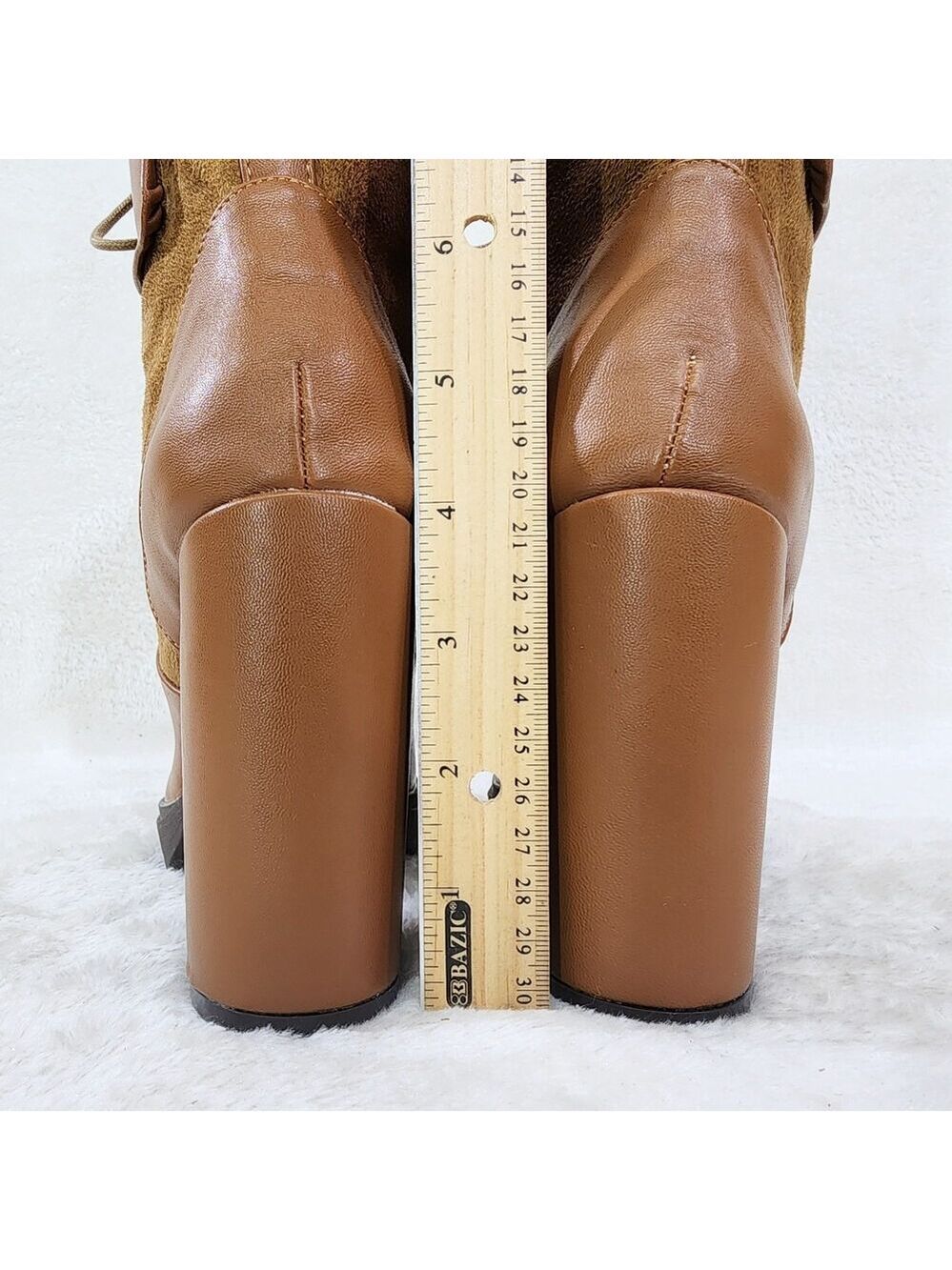 NIB Park Ave Brown / Tan Faux Suede Chunky Platform High Heel Ankle Boots - Picture 11 of 12
